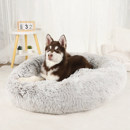 "Large Donut Plush Dog Bed – Fluffy, Washable Pet Basket for Small to Large Dogs & Cats"