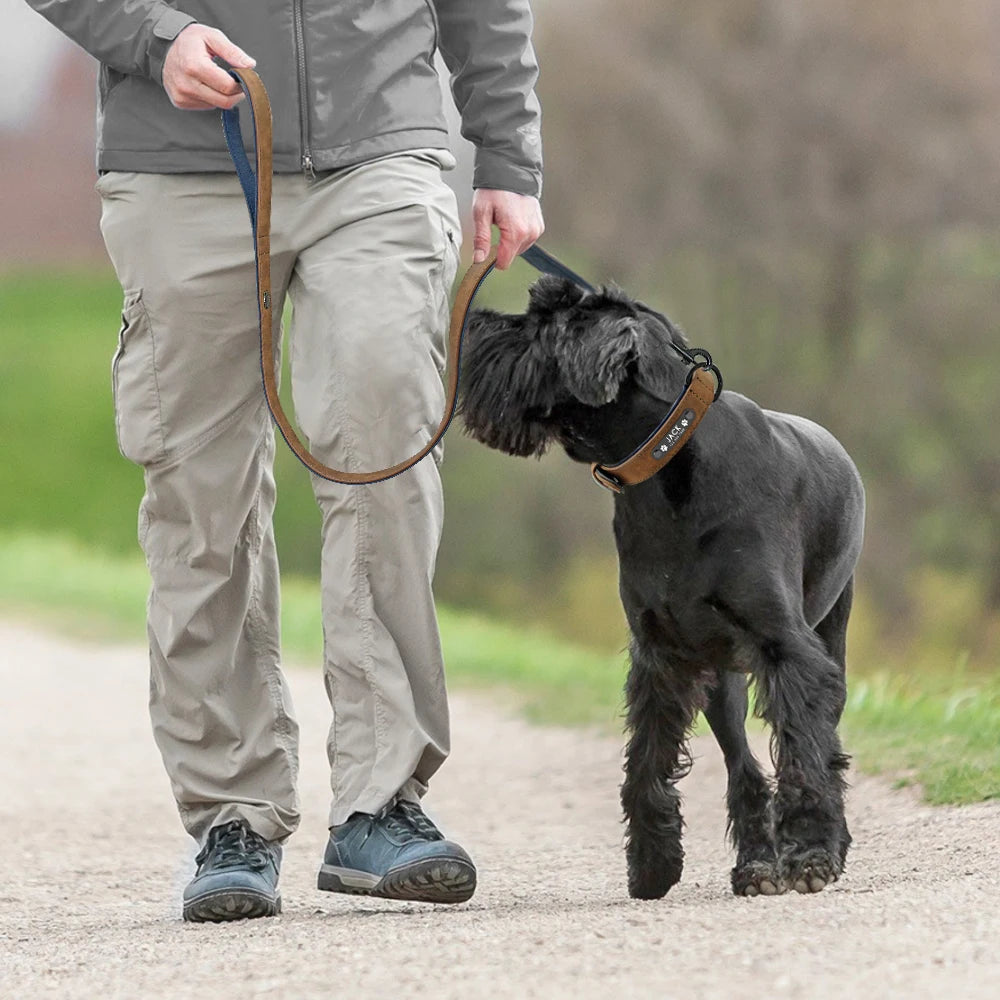 "Custom Leather Dog Collar & Leash Set – Durable, Personalized Walking Lead for Small, Medium & Large Dogs"