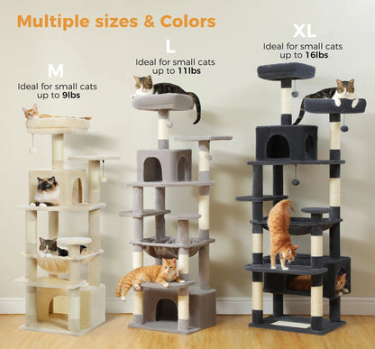 "Large Multi-Level Cat Tower – Cat Tree with Sisal Scratching Posts, Cozy Hammocks, and Spacious Condo Perch for Indoor Cats"