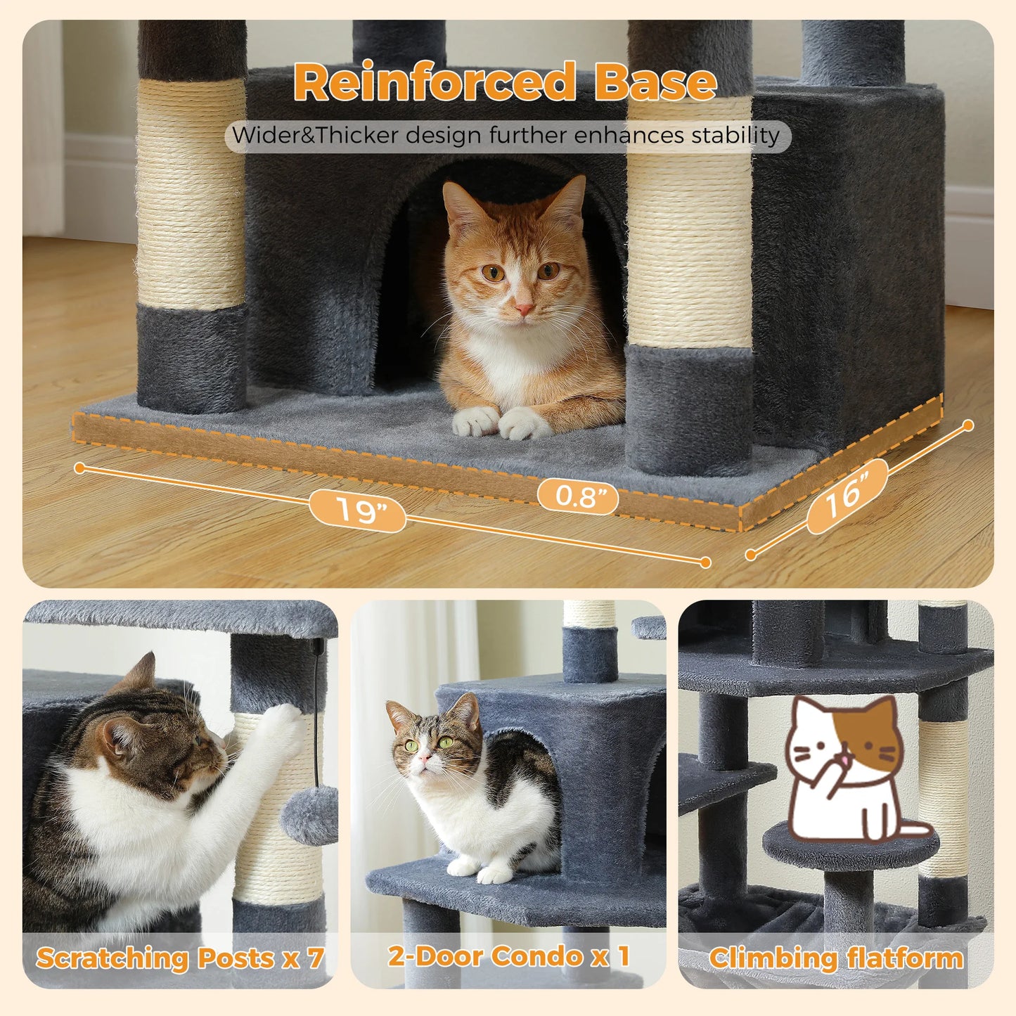 "Large Multi-Level Cat Tower – Cat Tree with Sisal Scratching Posts, Cozy Hammocks, and Spacious Condo Perch for Indoor Cats"