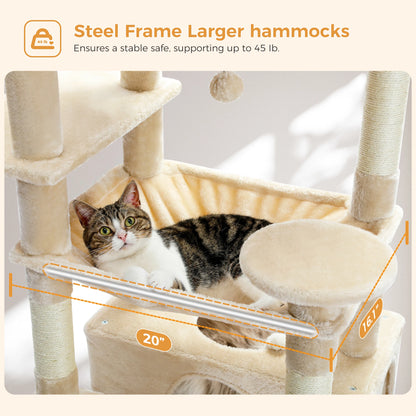 "Large Multi-Level Cat Tower – Cat Tree with Sisal Scratching Posts, Cozy Hammocks, and Spacious Condo Perch for Indoor Cats"