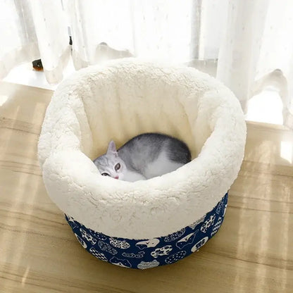 "Plush Cat Bed & Dog Sleeping Cave | Warm Winter Nest for Small Pets"