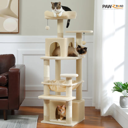 "Large Multi-Level Cat Tower – Cat Tree with Sisal Scratching Posts, Cozy Hammocks, and Spacious Condo Perch for Indoor Cats"