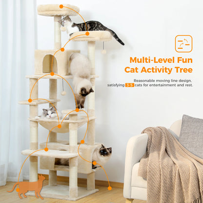 "Large Multi-Level Cat Tower – Cat Tree with Sisal Scratching Posts, Cozy Hammocks, and Spacious Condo Perch for Indoor Cats"