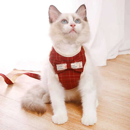 "Bowknot Cat Harness and Leash Set-Adjustable Vest with Cute Bow Design for Cats & Small Dogs"