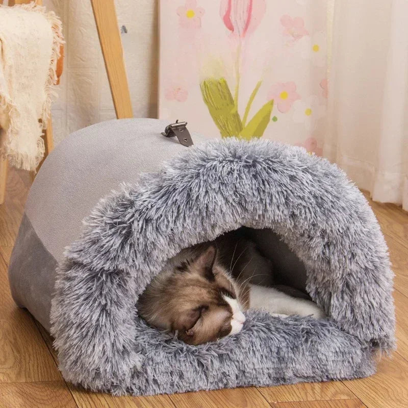 "Cozy and Portable Pet House – Soft Plush Bed for Cats and Small Dogs, Perfect for Winter & Deep Sleep"