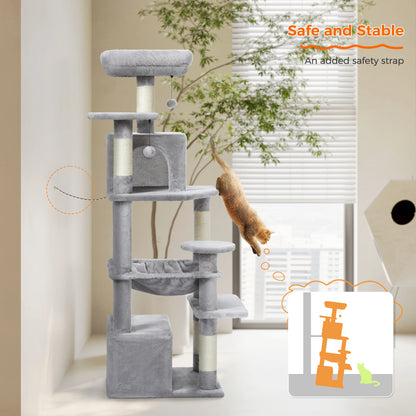 "Large Multi-Level Cat Tower – Cat Tree with Sisal Scratching Posts, Cozy Hammocks, and Spacious Condo Perch for Indoor Cats"