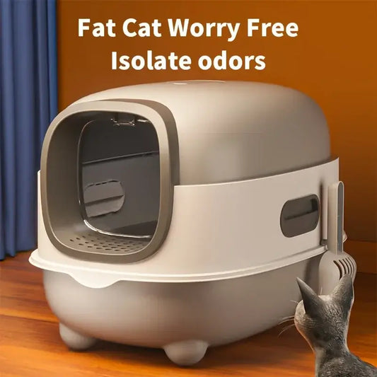 "Foldable Splash-Proof Cat Litter Box with Odor Isolation – Dual-Purpose Design"