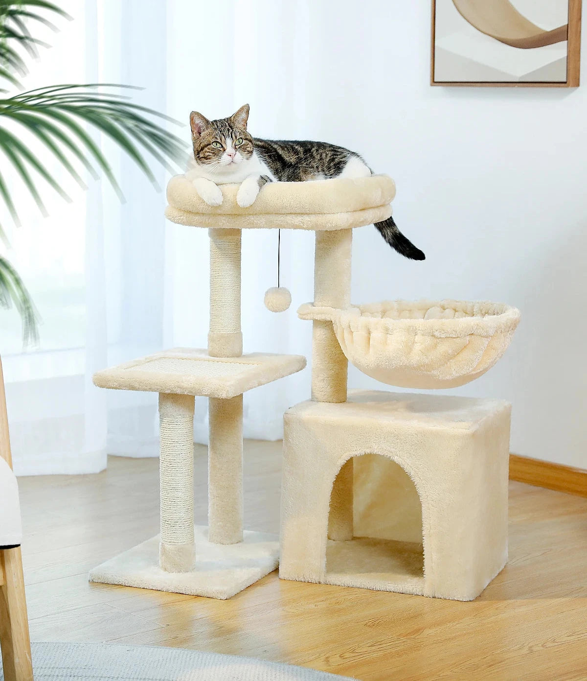 "Cat Tree Tower for Indoor Cats – 2 Styles with Scratching Posts, Large Hammock & Removable Perch, Grey"