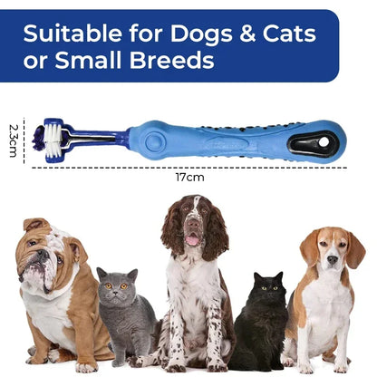 "Multi-Angle Pet Toothbrush for Dogs & Cats - Three-Sided Design for Deep Cleaning and Fresh Breath"