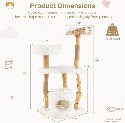 "Multi-Level Cat Tree Tower for Indoor Cats – Solid Wood Modern Cat Condo with Top Cattail Basket, Large Platforms & Stable Structure"