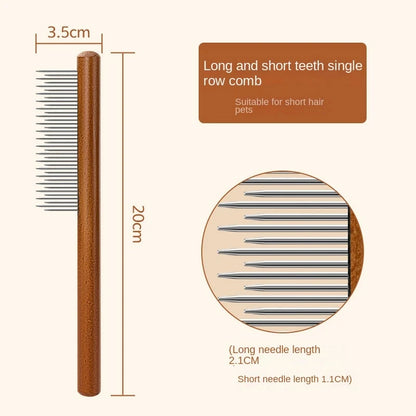 "Stainless Steel Cat Hair Remover Comb with Wooden Handle – Grooming Tool 3 Models for Cats & Dogs"