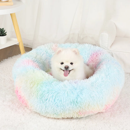 "Large Donut Plush Dog Bed – Fluffy, Washable Pet Basket for Small to Large Dogs & Cats"