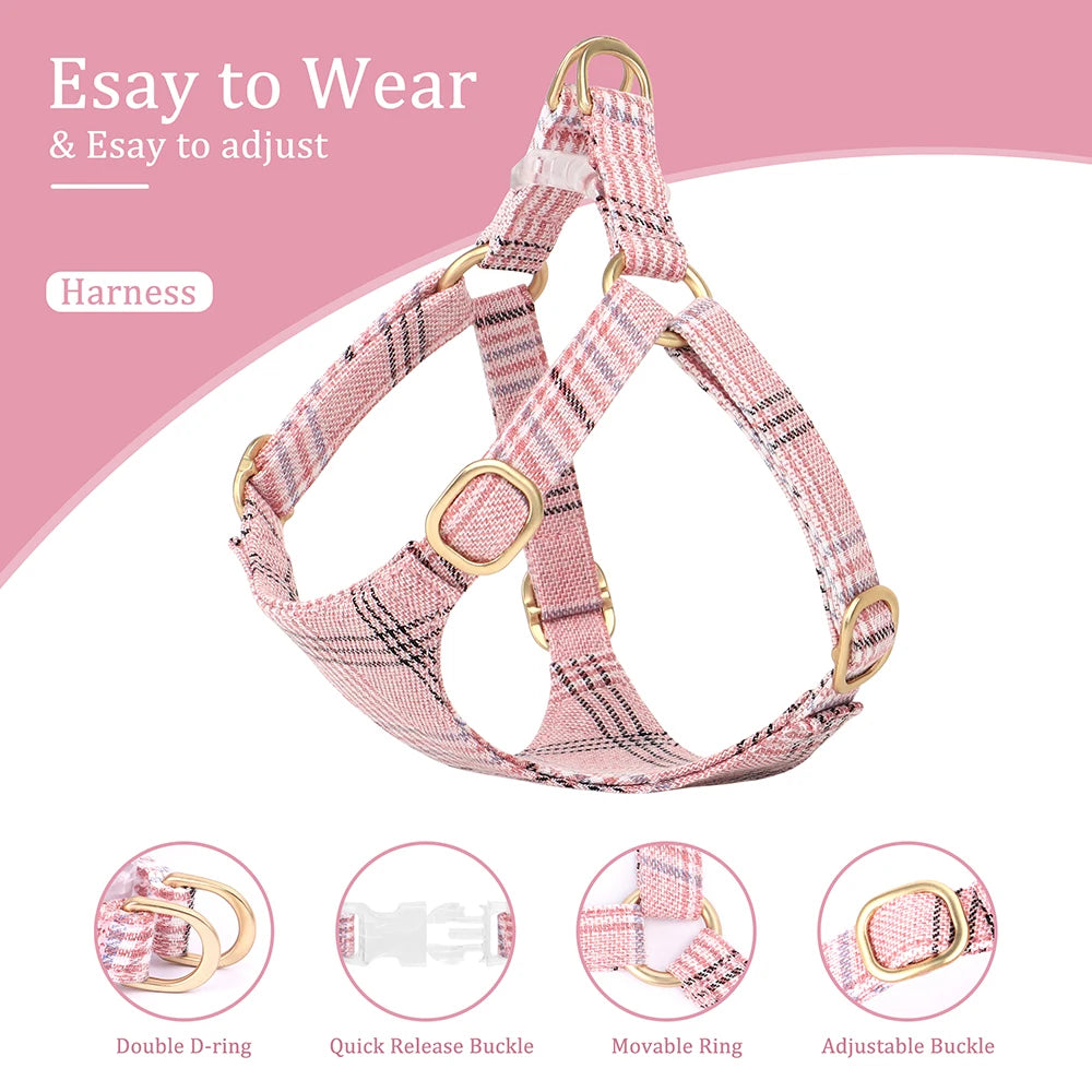 "Adjustable Bowknot Dog Harness and Collar Set with Leash - Comfortable Nylon Gear for Small and Medium Dogs"