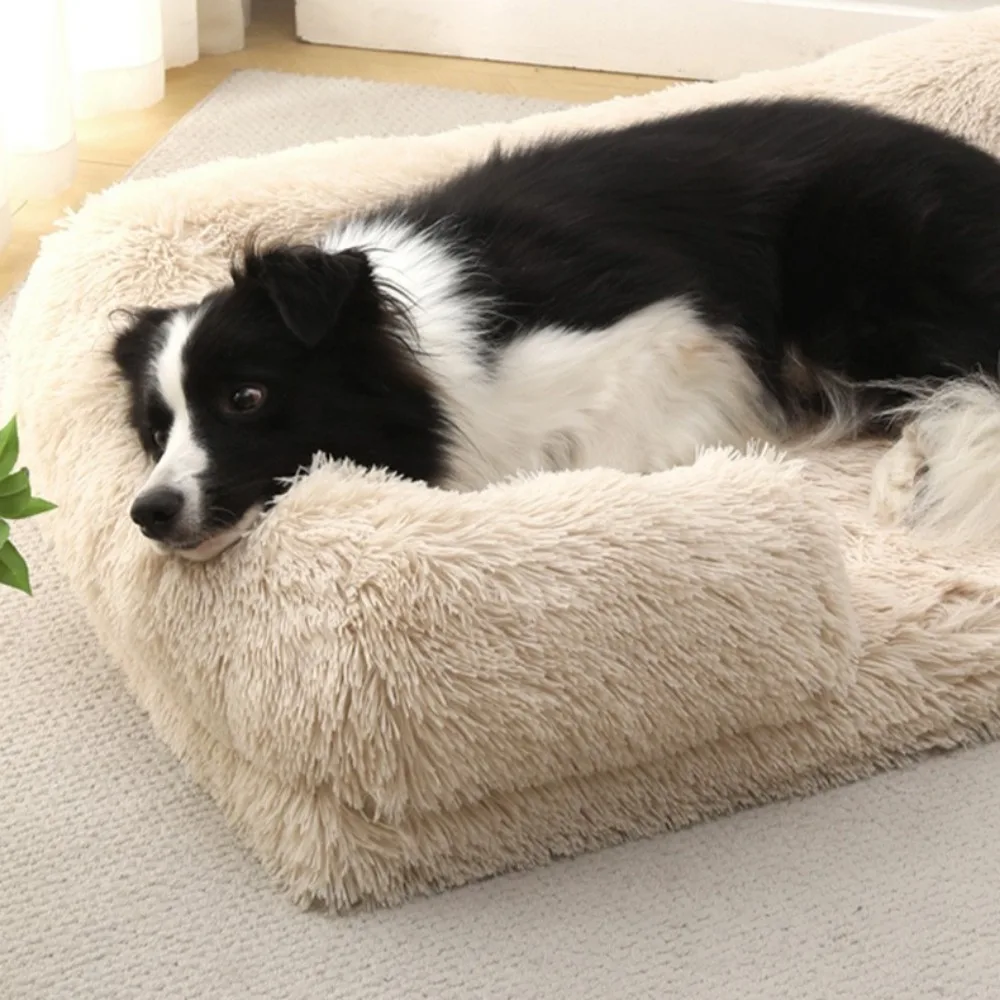 "Thickened Square Dog Bed - Plush Winter Pet Bed with Removable Pad"