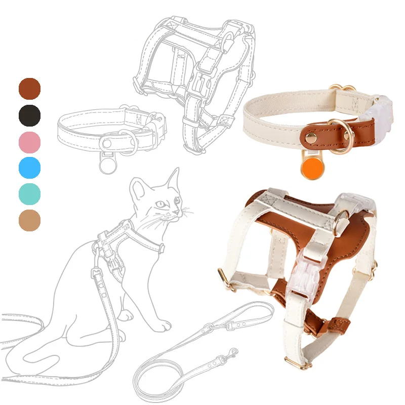 "Eco-Friendly Soft Leather Pet Collar and Leash Set with Adjustable Harness – Waterproof, Breathable Vest for Dogs and Cats"