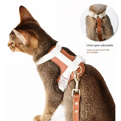 "Eco-Friendly Soft Leather Pet Collar and Leash Set with Adjustable Harness – Waterproof, Breathable Vest for Dogs and Cats"