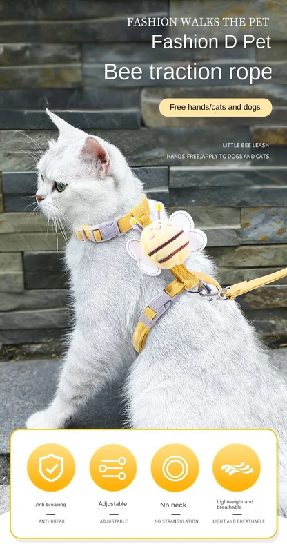 "Adorable Cartoon Bee Harness, Leash & Collar Set – unique for Small & Medium Pets"