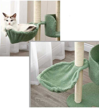 "Cat Climbing Tree with Hammock & Scratching Posts - Multi-Level Cat House for Play & Relaxation"