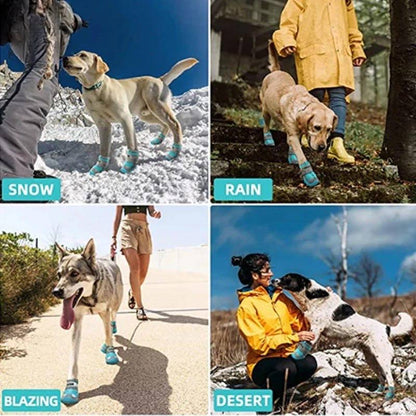 "Reflective Waterproof Dog Boots Set (4pcs) - Warm Anti-Slip Shoes for Medium & Large Dogs, Perfect for Snow, Rain & Outdoor Adventures"